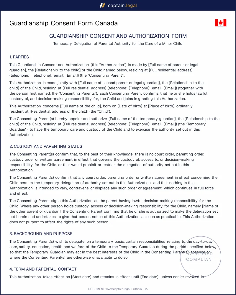Guardianship Consent Form Canada | Family Law Act