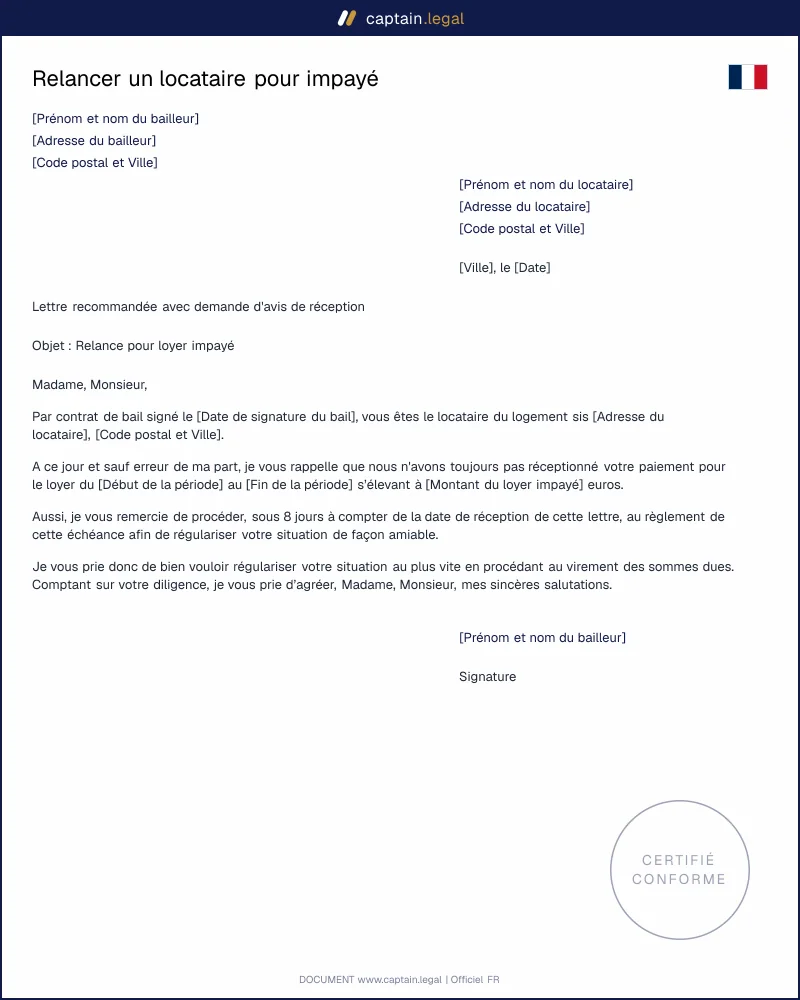 Relancer un locataire pour impayé de loyer