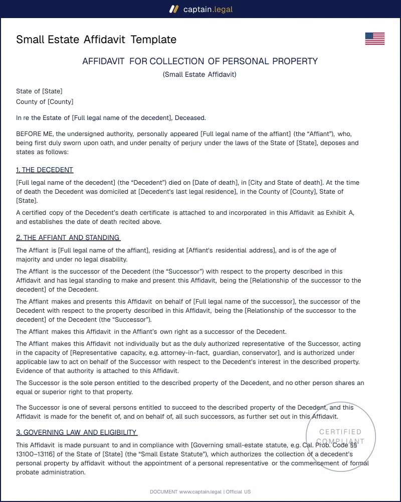 Small Estate Affidavit | Prob. Code 13100 Compliant