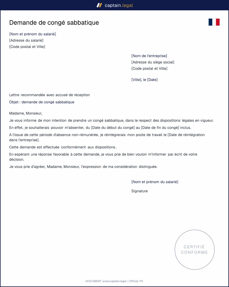 Demande de congé sabbatique à l'employeur