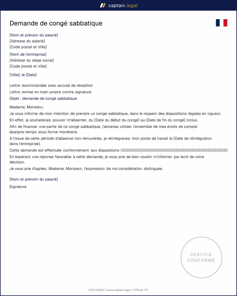 Demande de congé sabbatique à l'employeur