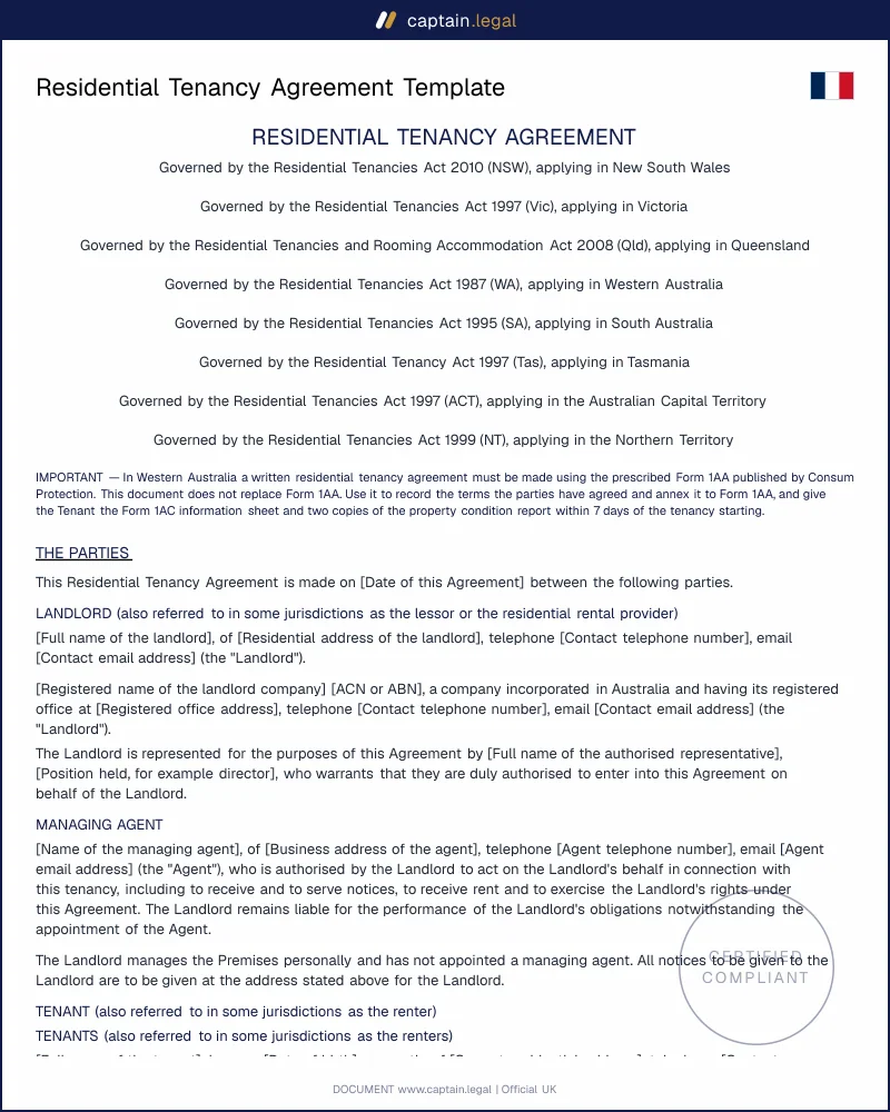 Residential Tenancy Agreement: Prescribed Standard Terms