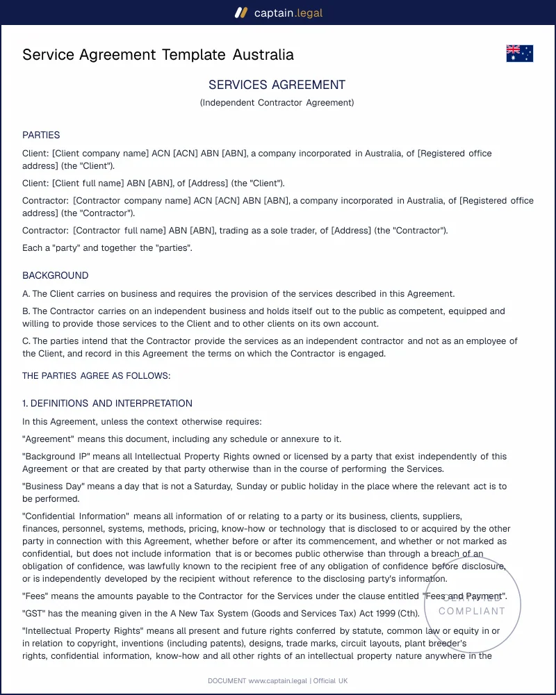 Independent Contractor Agreement | s.15AA Fair Work Act