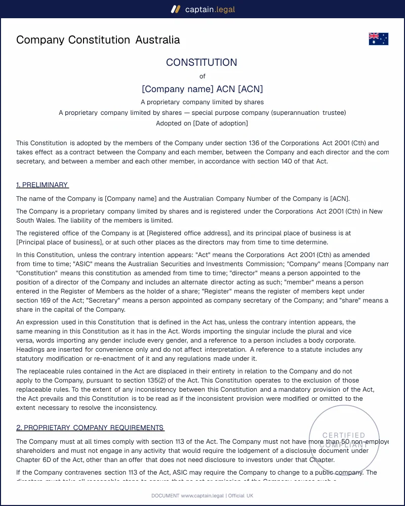 Company Constitution Australia | s.136 Corporations Act