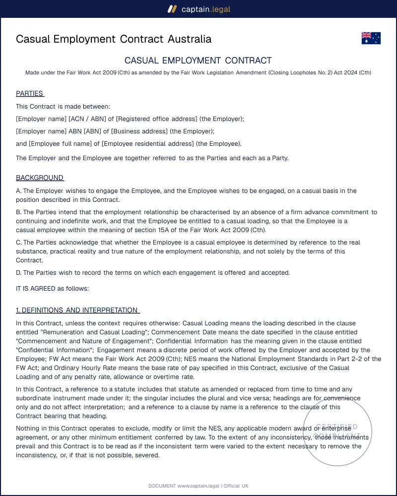Casual Employment Contract: Closing Loopholes Compliant
