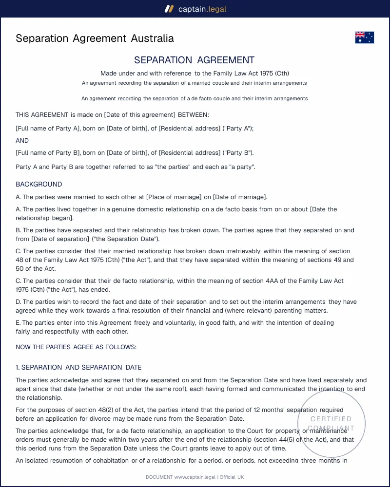 Separation Agreement Australia | s.44 Family Law Act
