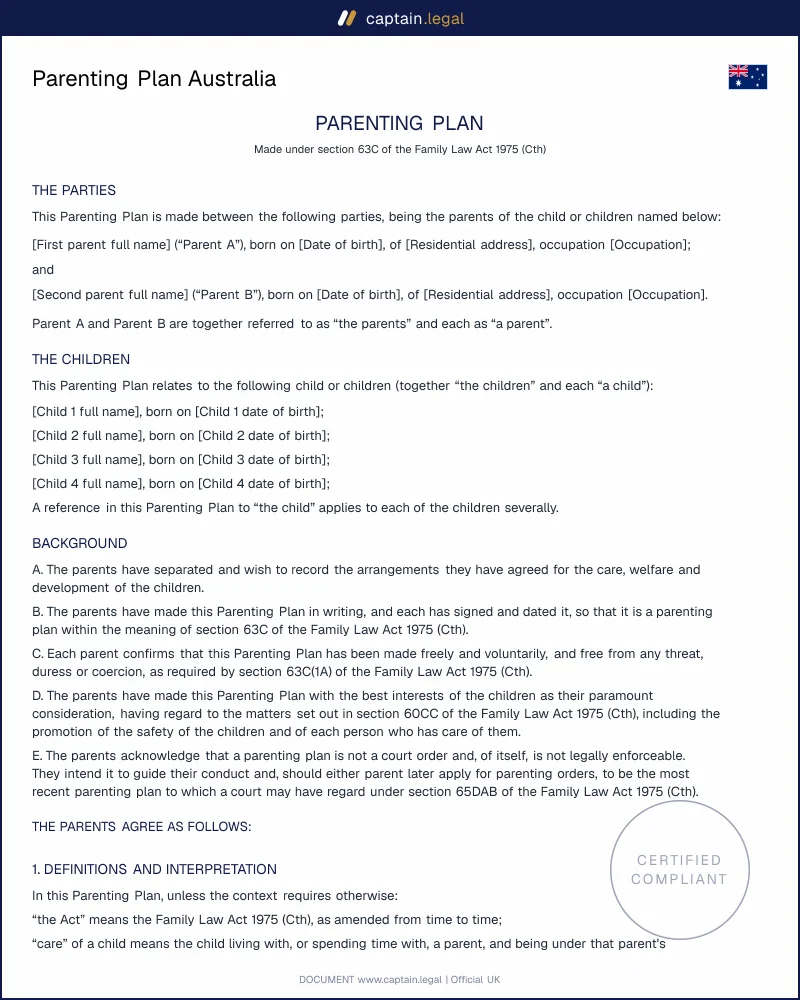 Parenting Plan Australia | s.63C Family Law Act