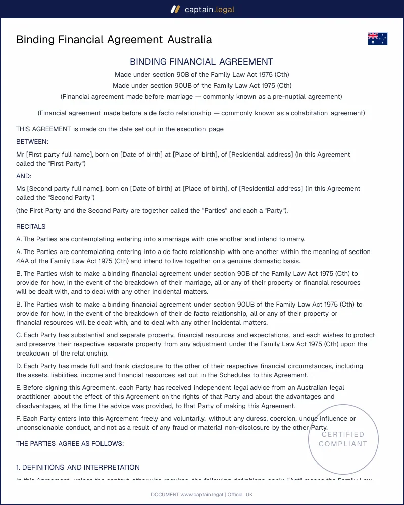 Binding Financial Agreement | Family Law Act 1975 s.90B