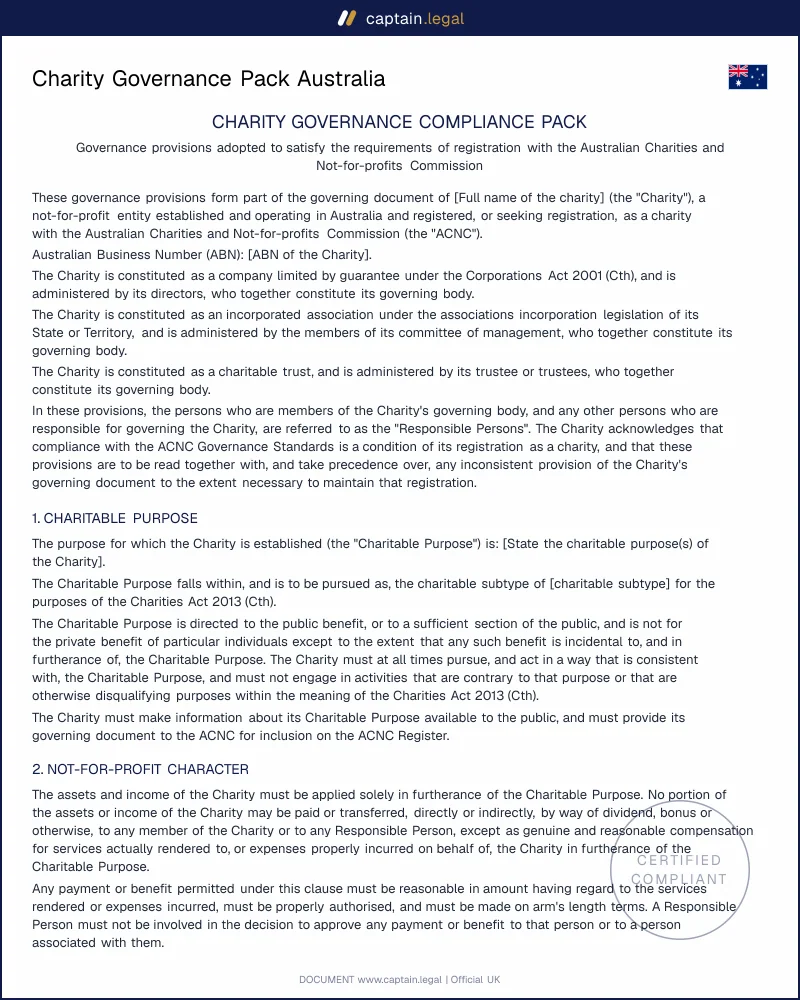 ACNC Governance Pack | Charities Act 2013 Compliant