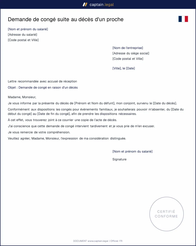 Demande de congé suite au décès d'un proche
