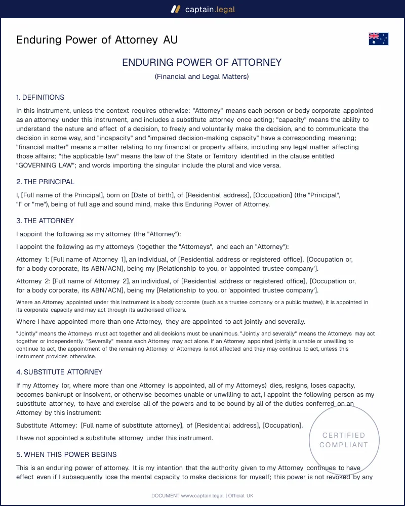 Enduring Power of Attorney AU | POA Act Compliant