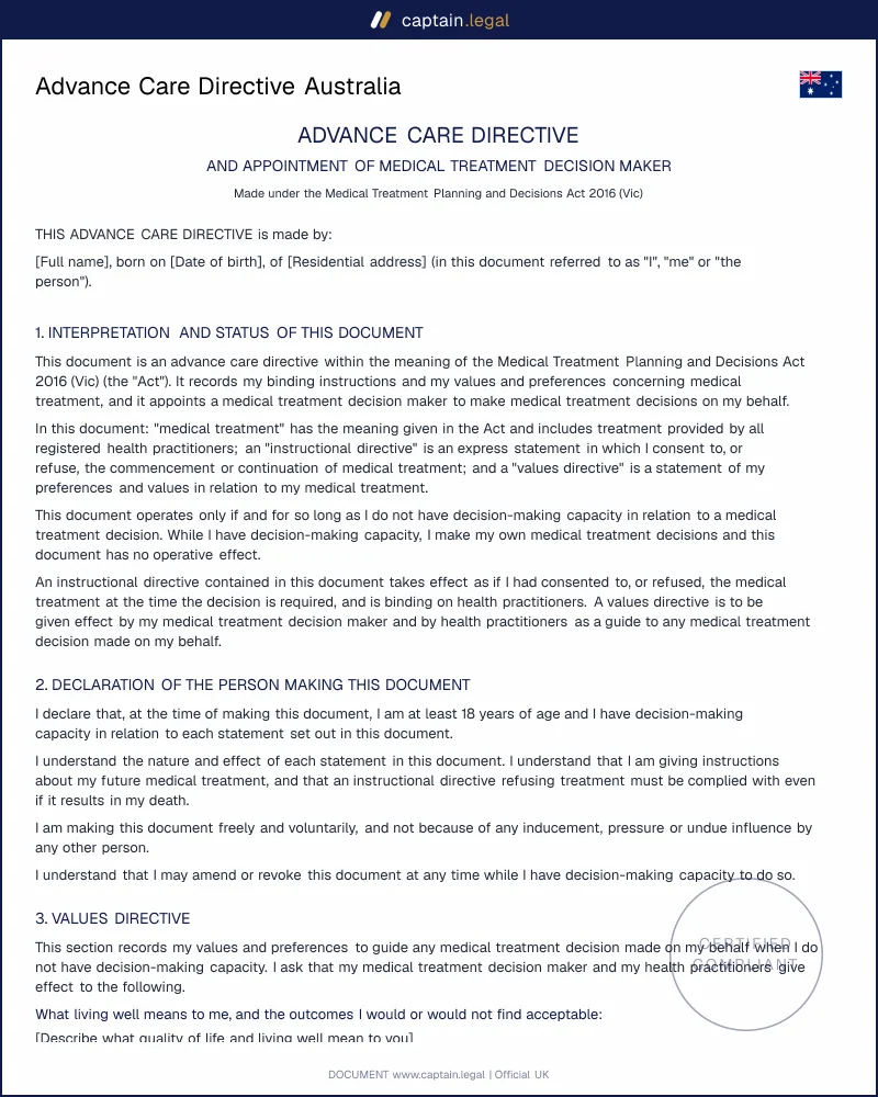 Advance Care Directive & Decision Maker | State Compliant