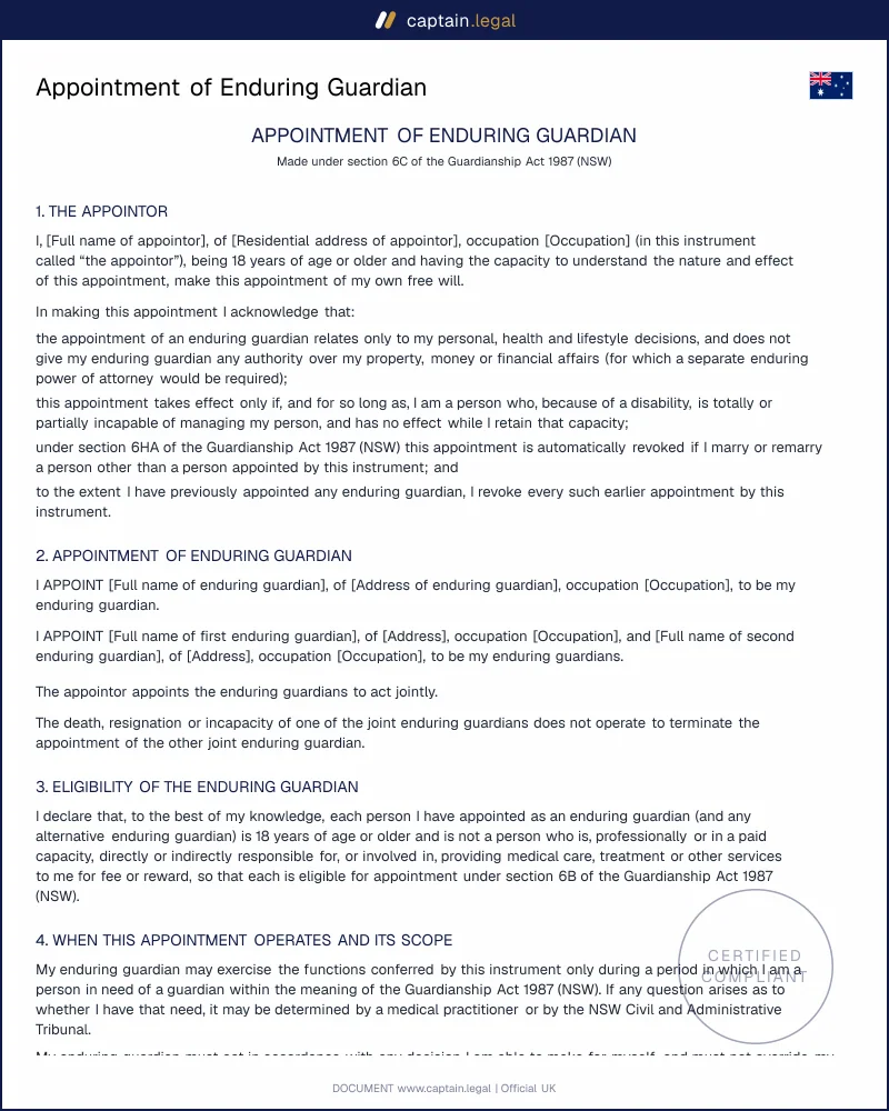 Appointment of Enduring Guardian | Guardianship Act 1987