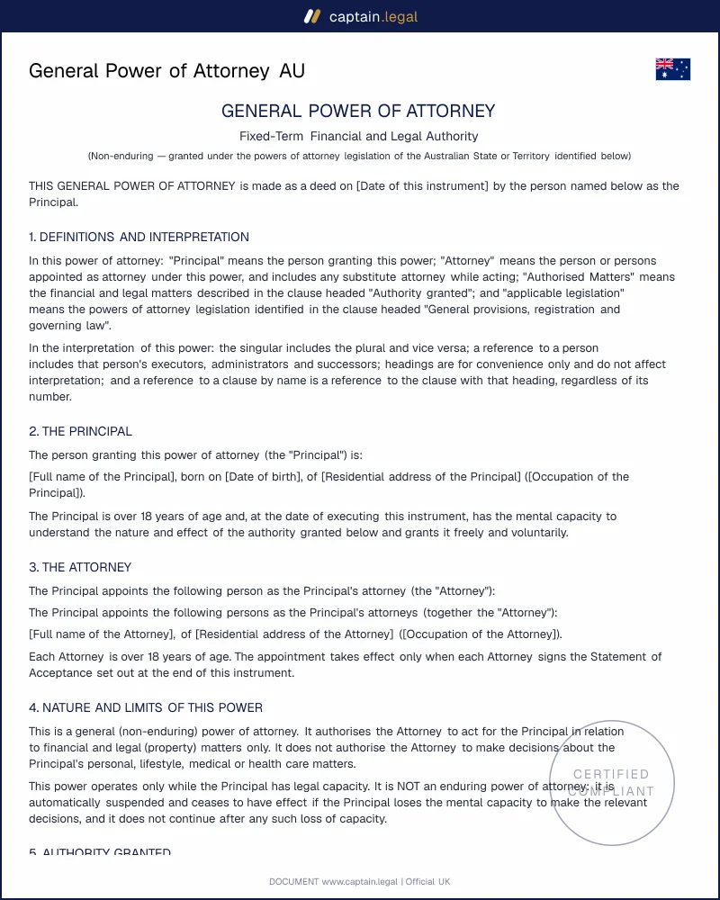 General Power of Attorney AU | Powers of Attorney Act