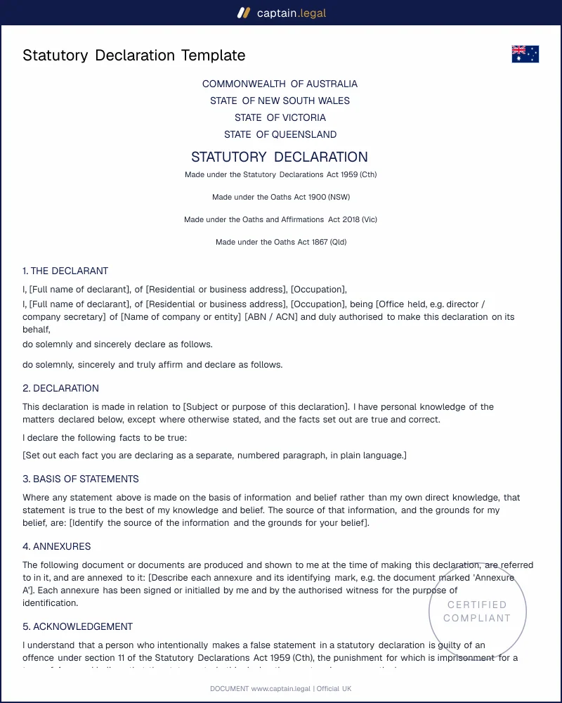 Statutory Declaration | Statutory Declarations Act 1959