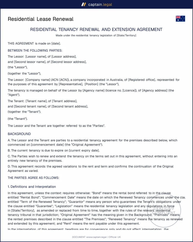 Lease Renewal Agreement | Residential Tenancies Acts
