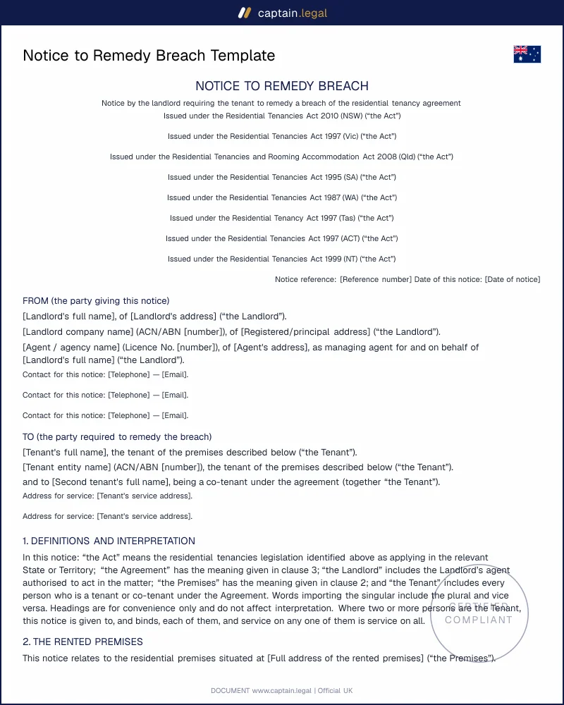Notice to Remedy Breach Australia | s.208 & Form 11