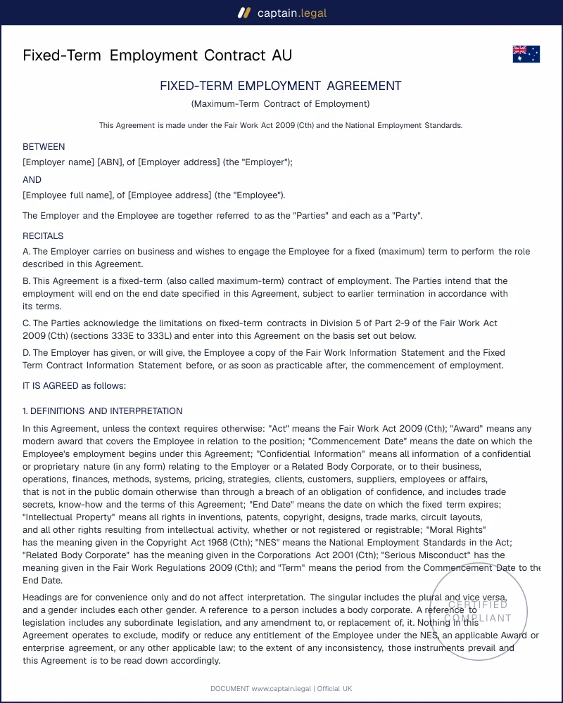 Fixed-Term Employment Contract | Fair Work Act s.333E