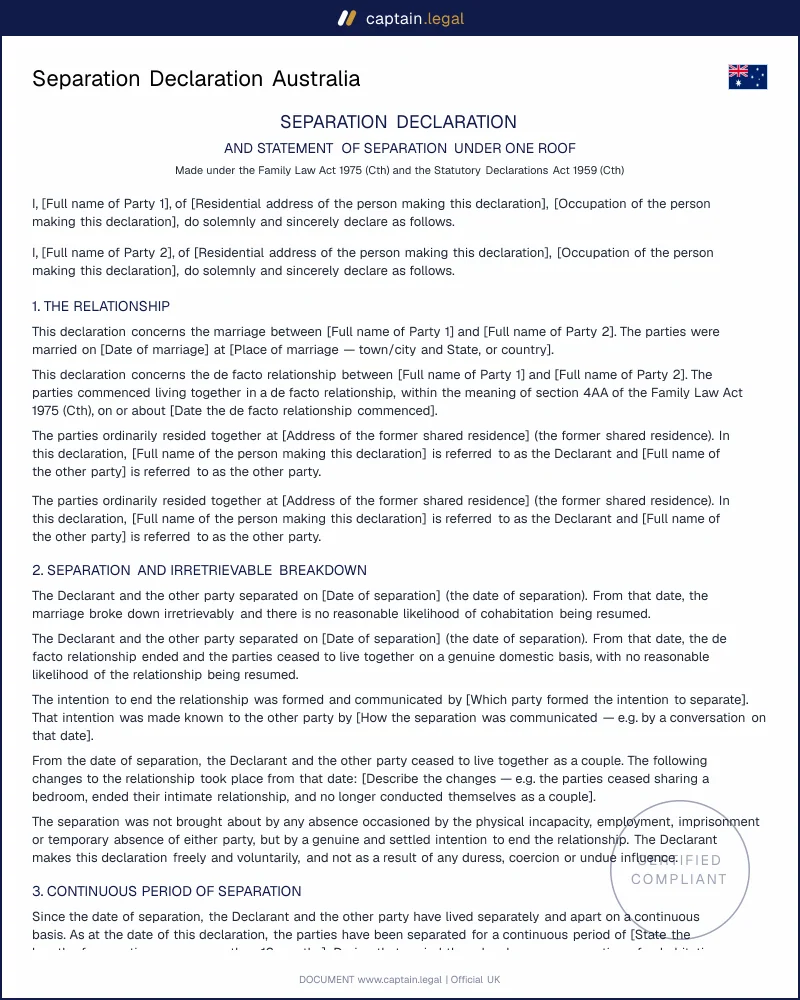 Separation Declaration Australia | s.90DA Family Law Act