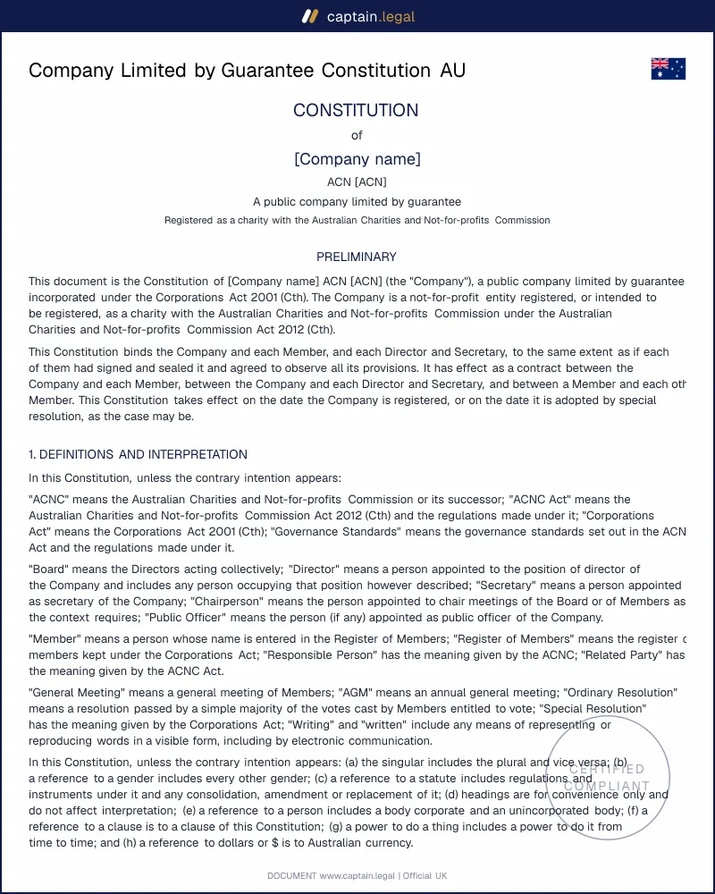Company Limited by Guarantee Constitution | s.150 & ACNC