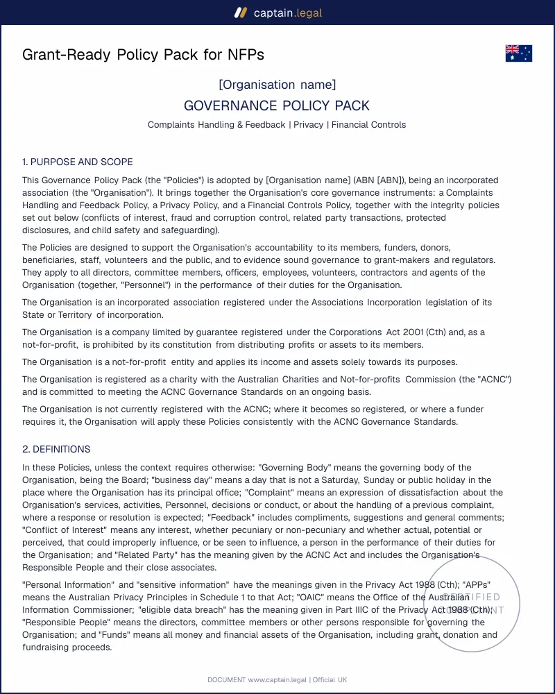Charity Policy Pack | ACNC & Privacy Act 1988