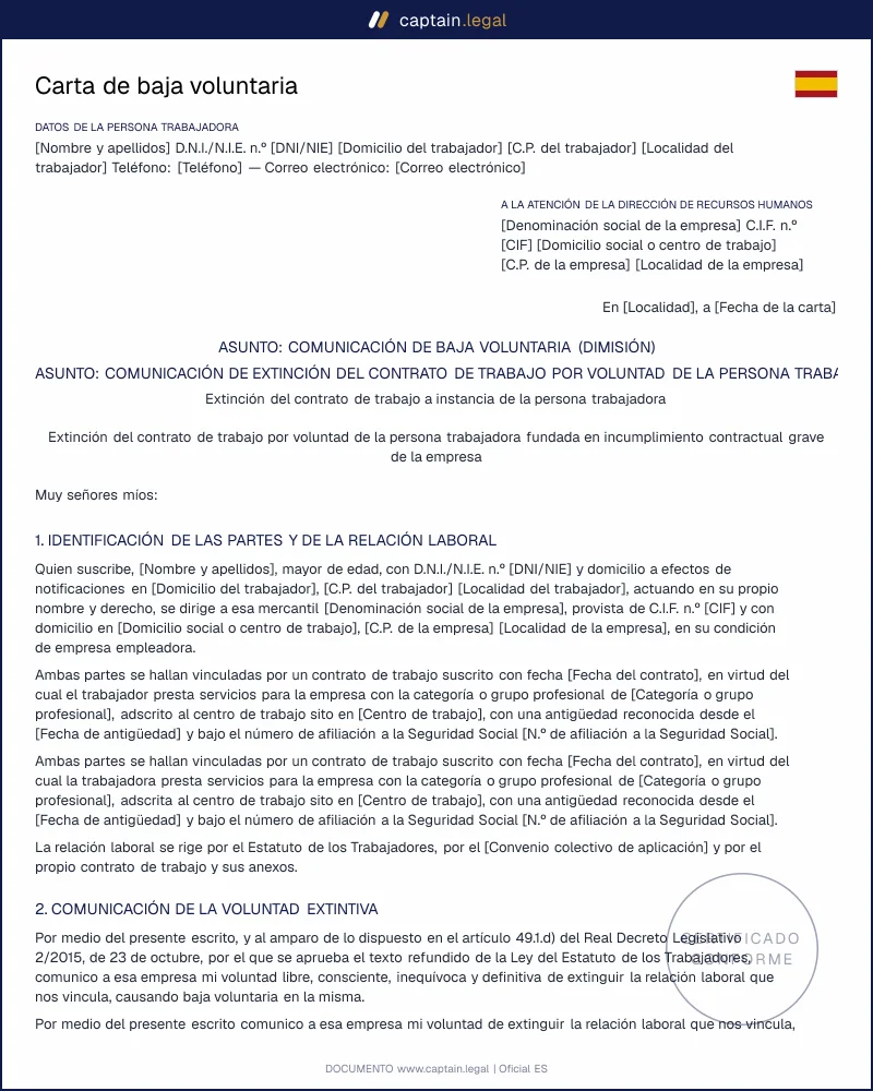 Carta de baja voluntaria sin errores que cuesten dinero