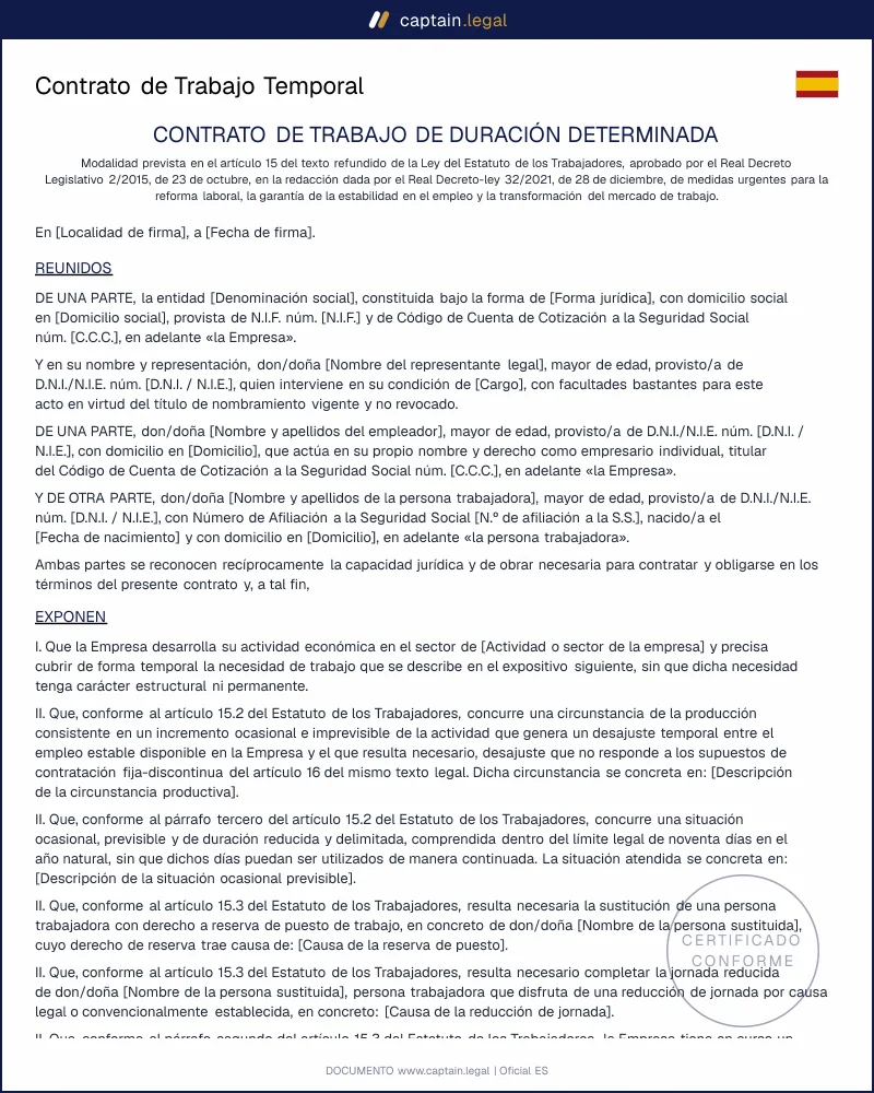 Contrato de Trabajo Temporal (Art. 15 ET) 2022