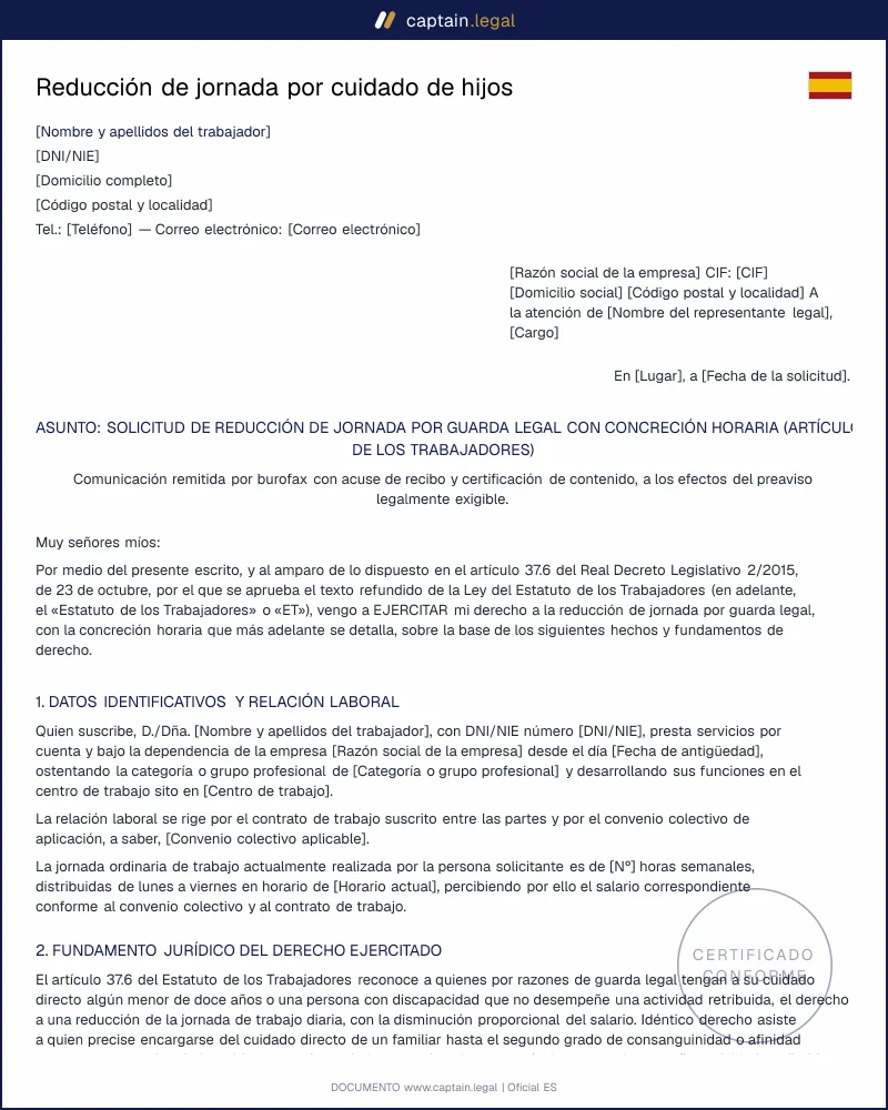 Reducción de jornada por cuidado de hijos: art. 37.6 ET