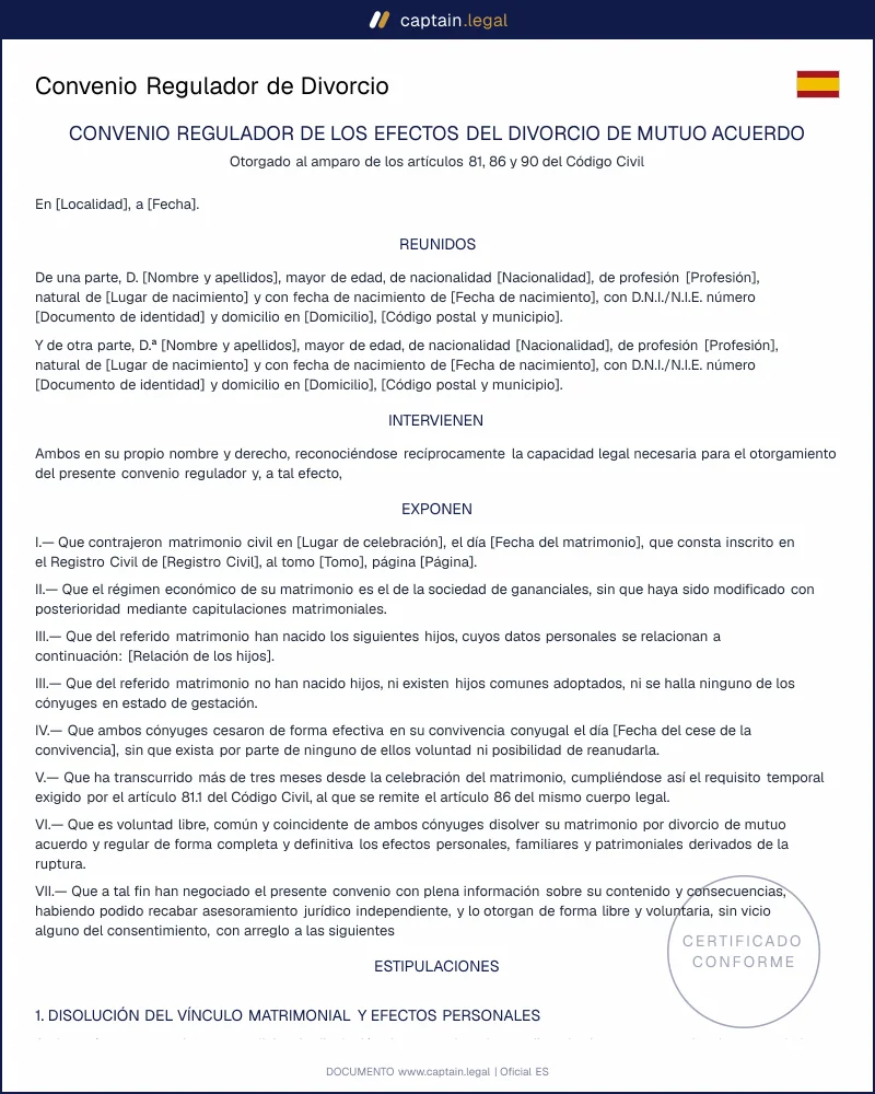 Convenio Regulador de Divorcio | Art. 90 Código Civil