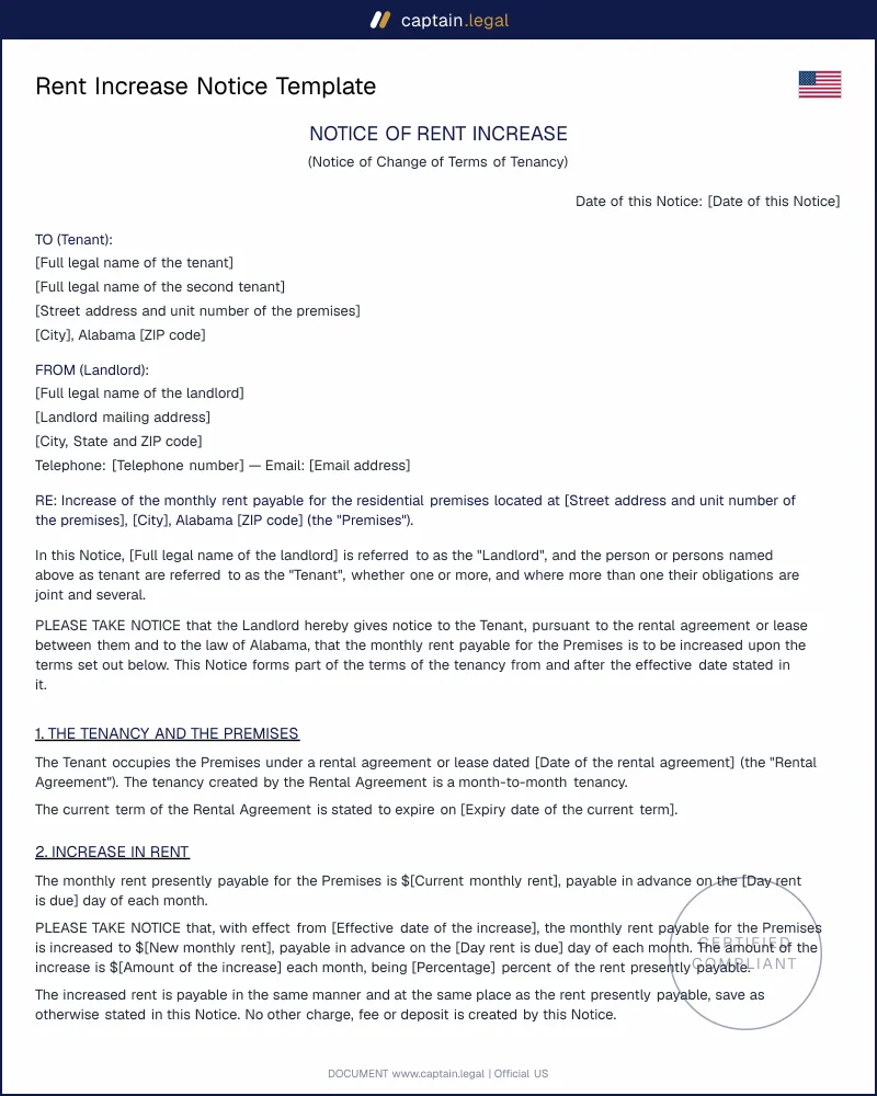 Rent Increase Notice Template | Civil Code 827 Compliant