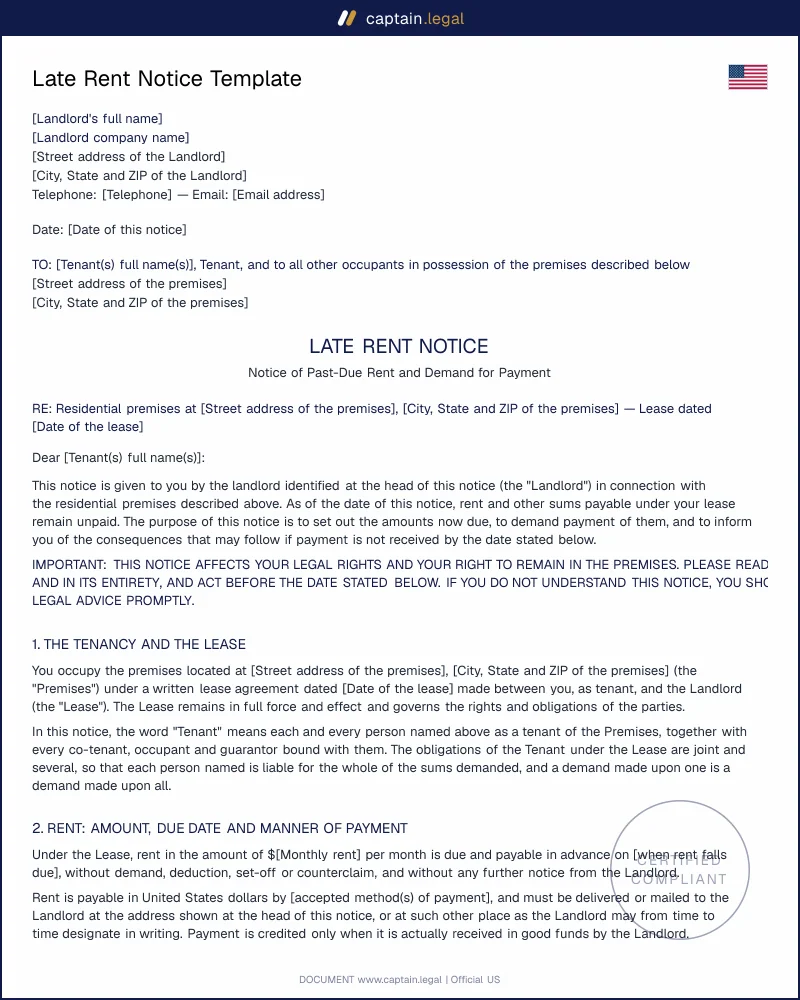 Late Rent Notice | Compliant with RPL 238-a & Sec 92.019