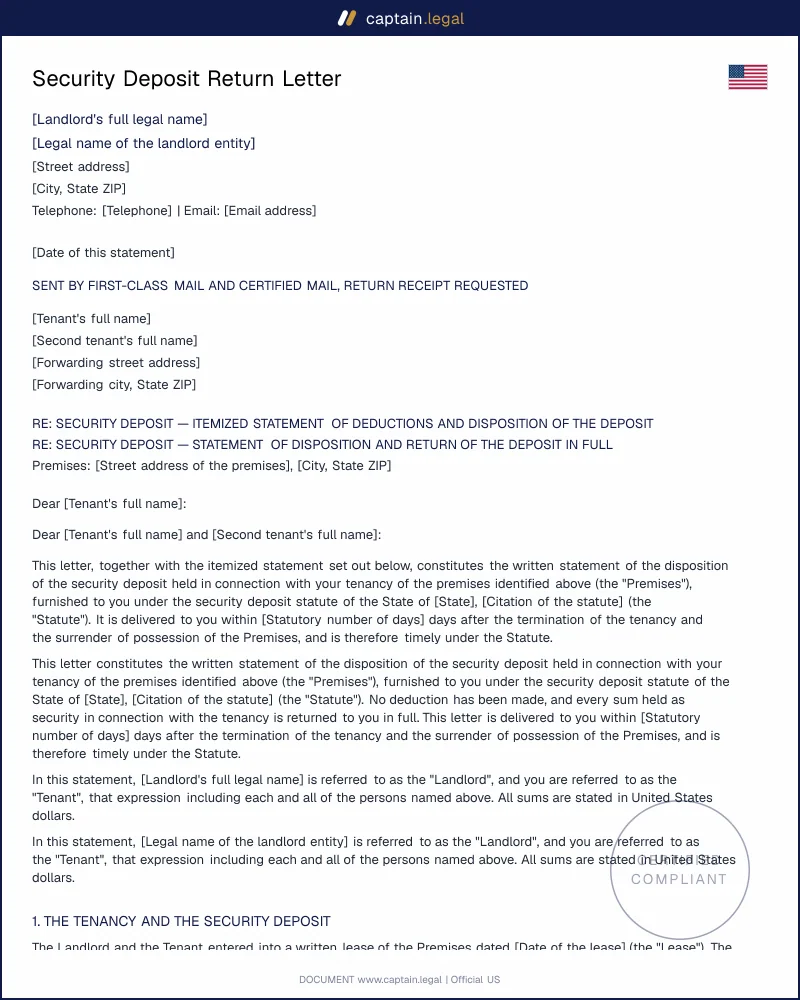Security Deposit Return Letter | 14 to 45-Day Deadlines
