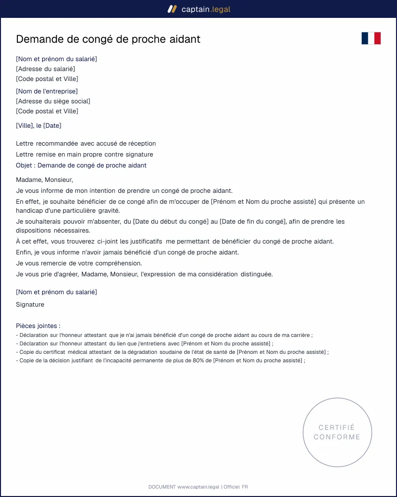 Demande de congé de proche aidant