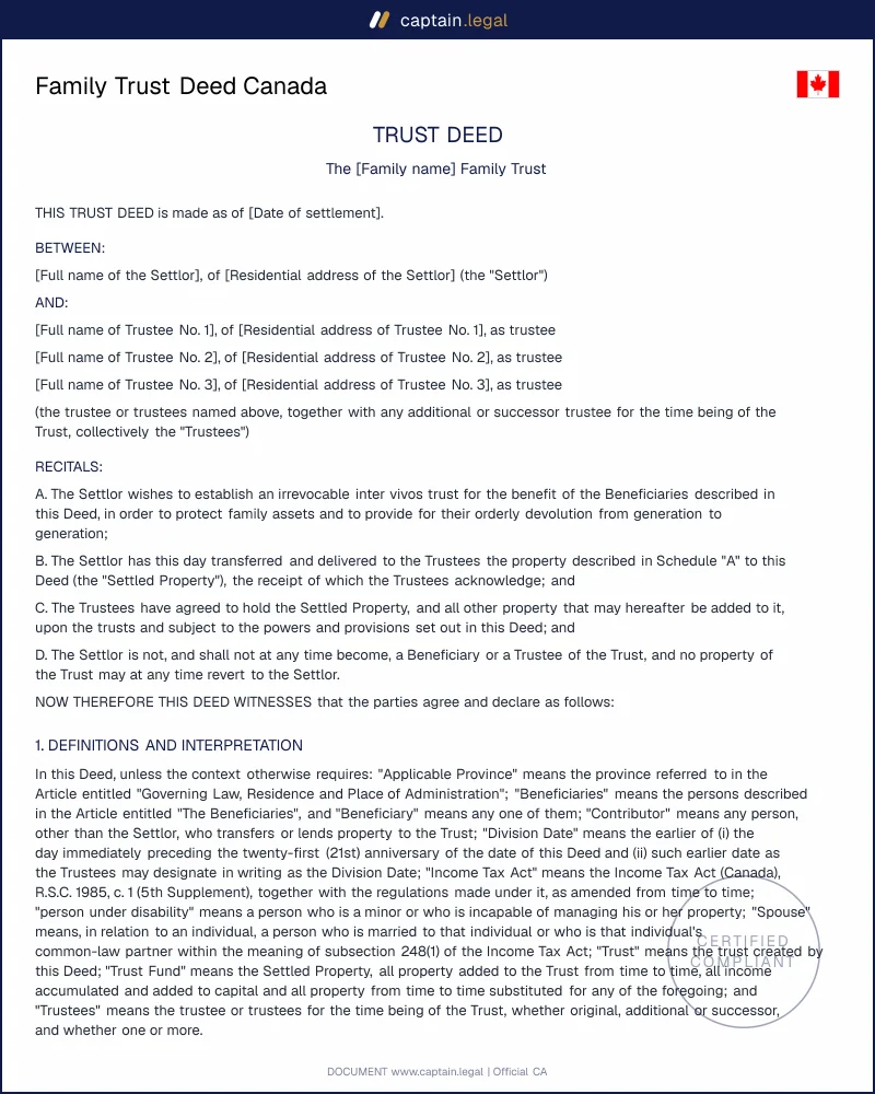 Family Trust Deed Canada | ITA s.104(4) Compliant