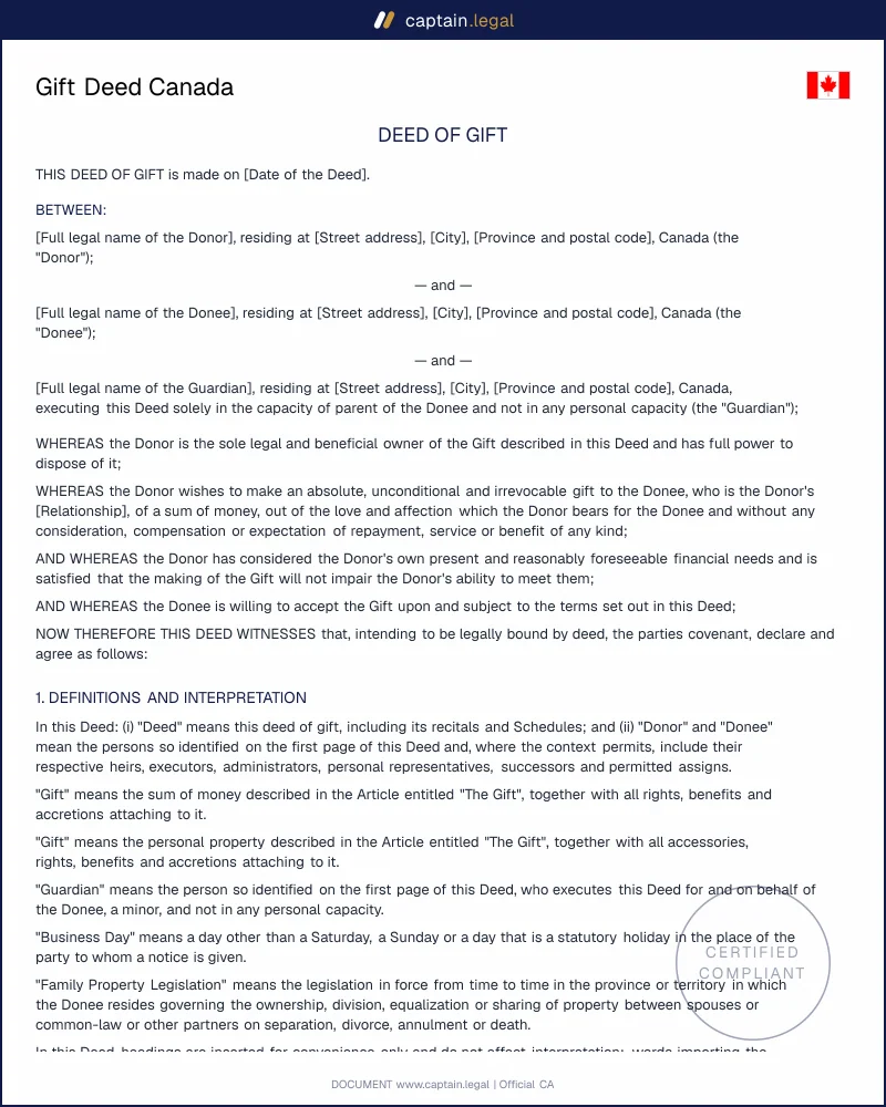 Gift Deed Canada | Pecore v Pecore SCC Compliant