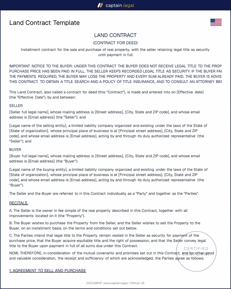 Contract for Deed Template | Tex. Prop. Code 5.061