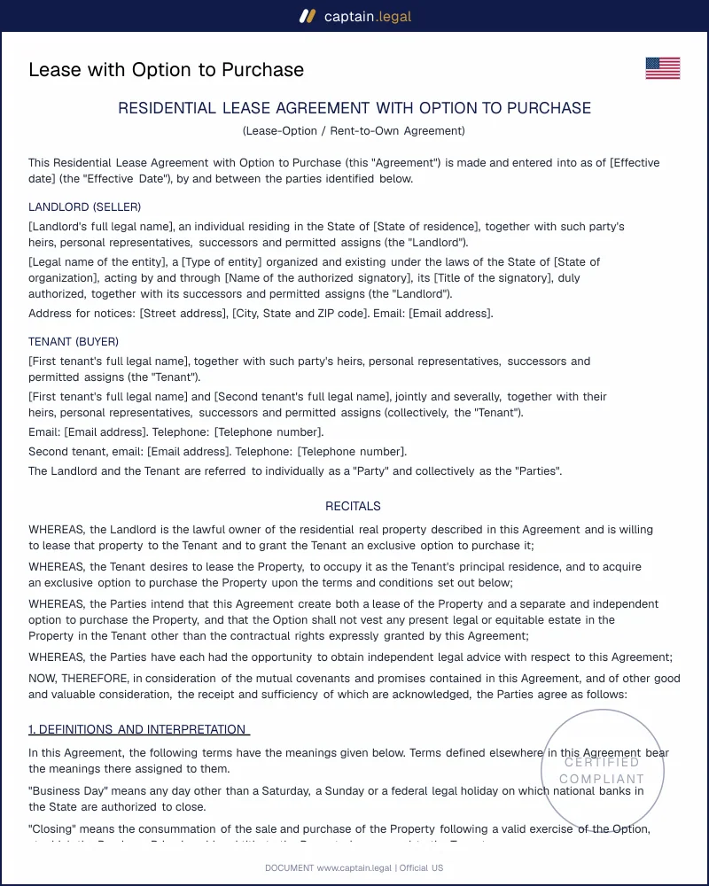 Lease Option Template | Tex. Prop. Code 5.062 Ready