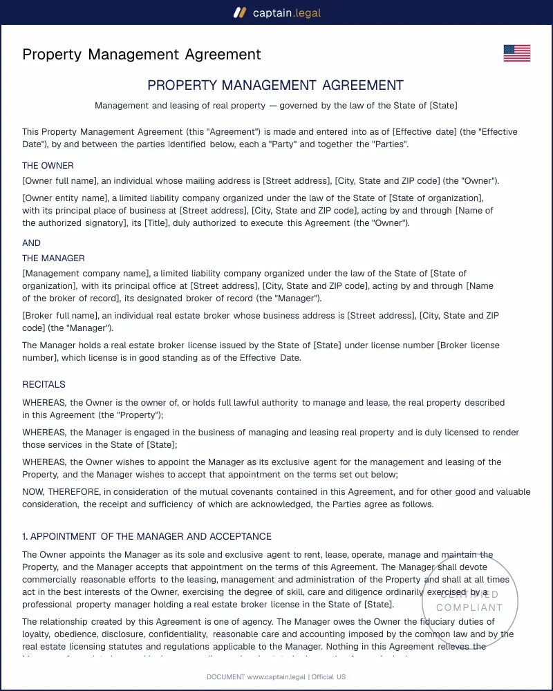 Property Management Agreement | Broker-License Compliant