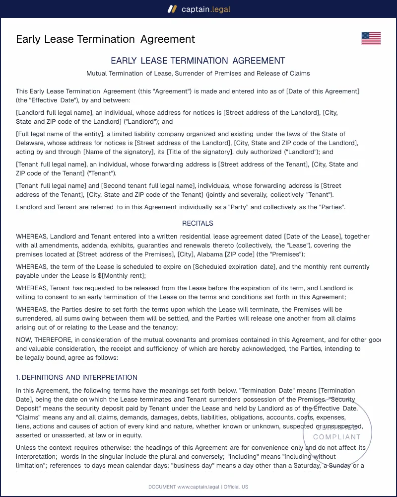 Early Lease Termination Agreement | Drafted to State Law