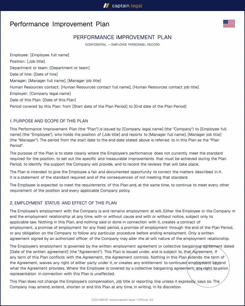Performance Improvement Plan Template | ADA & FMLA Ready