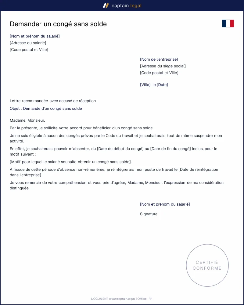 Demande de congé sans solde à l'employeur