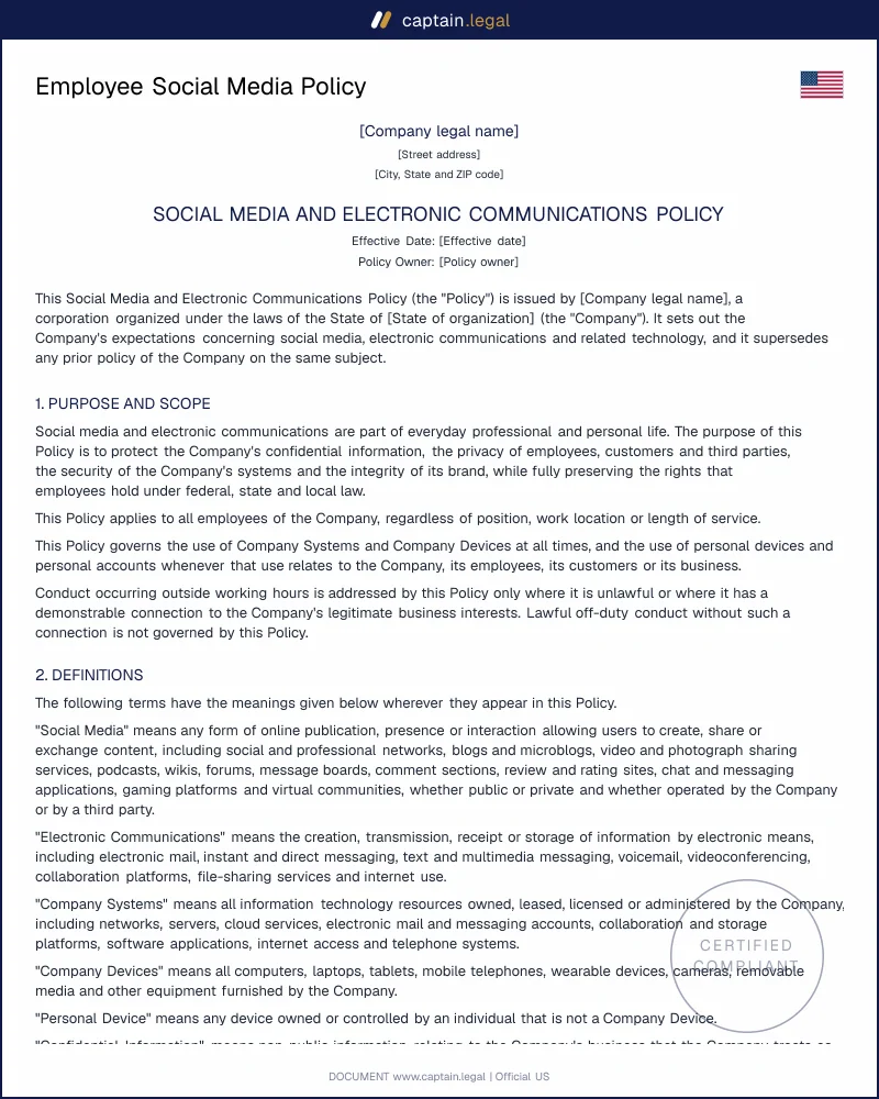 Social Media Policy | NLRA Section 7 Compliant Template