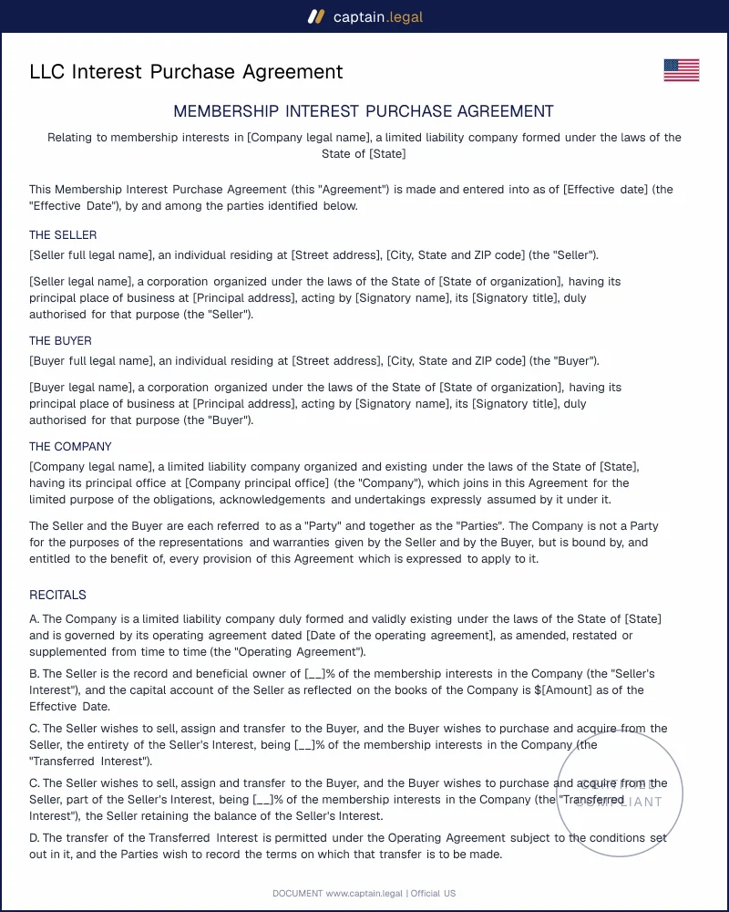 LLC Interest Purchase Agreement | State LLC Act & IRC 754
