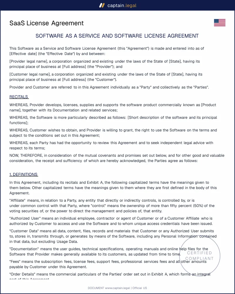 SaaS License Agreement | ROSCA & State ARL Ready
