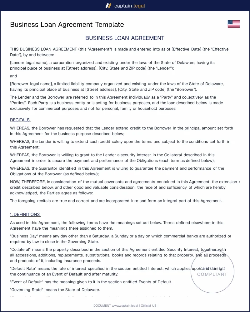 Business Loan Agreement Template | UCC Article 9 Ready