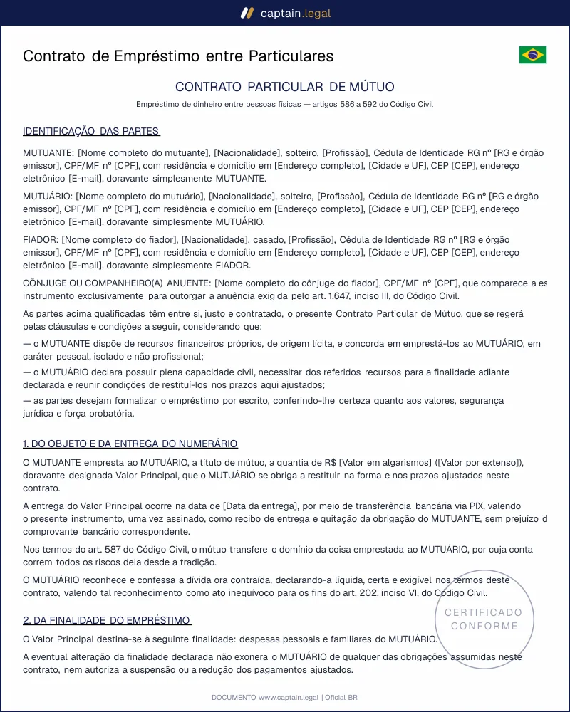 Contrato de Mútuo: Arts. 586 a 592 do Código Civil