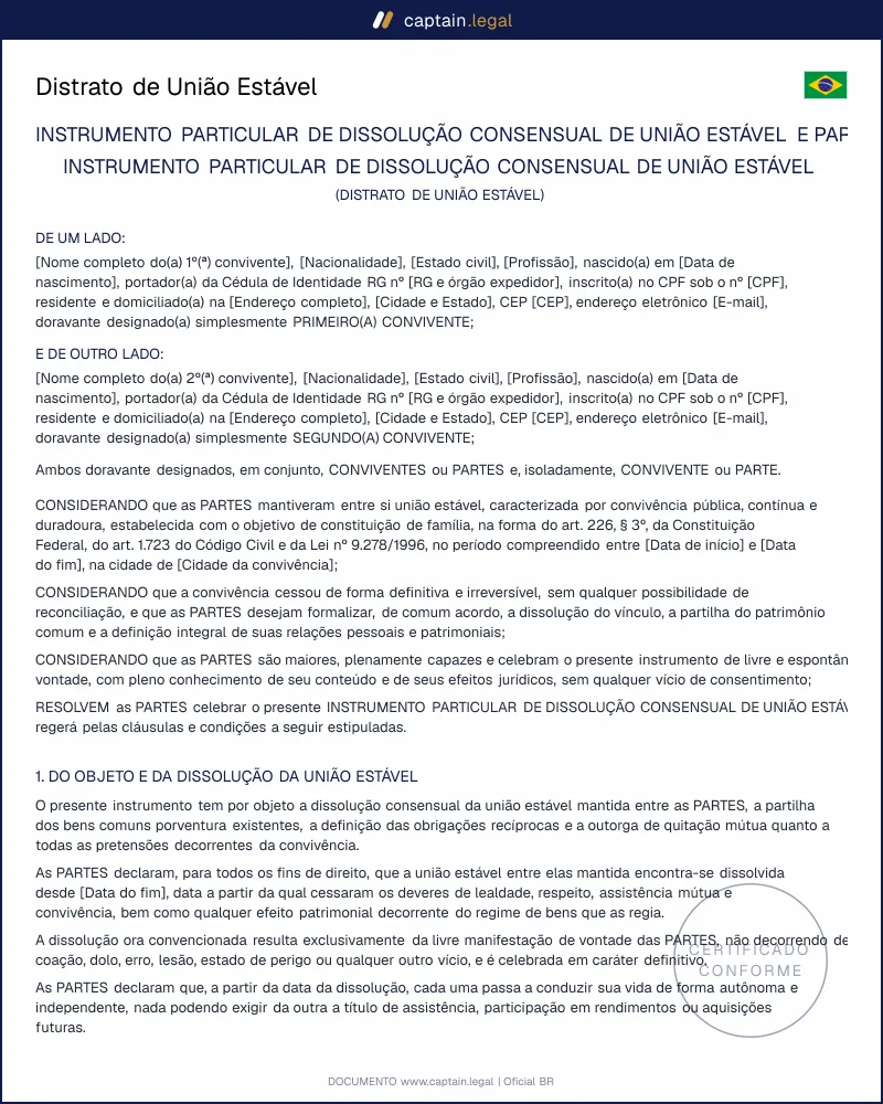 Distrato de União Estável | Código Civil, art. 1.725