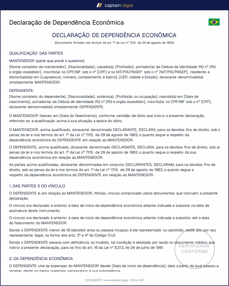 Declaração de Dependência Econômica | Lei 7.115/1983