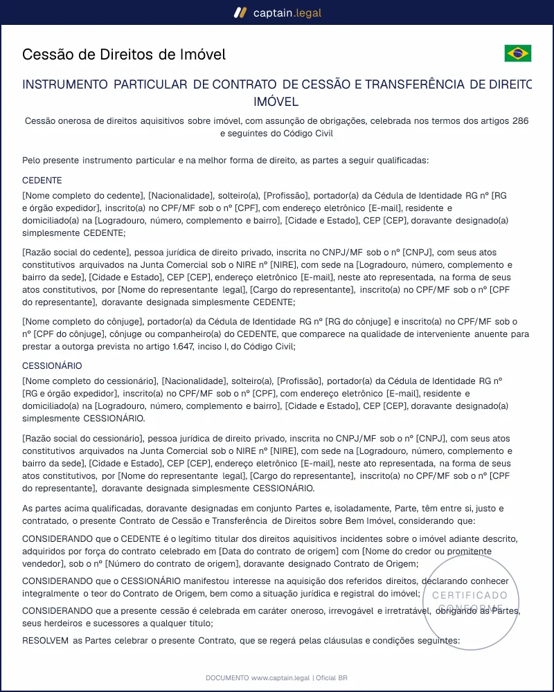 Cessão de Direitos de Imóvel conforme o art. 286 do CC