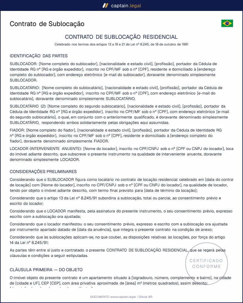 Contrato de Sublocação | Lei do Inquilinato, art. 13